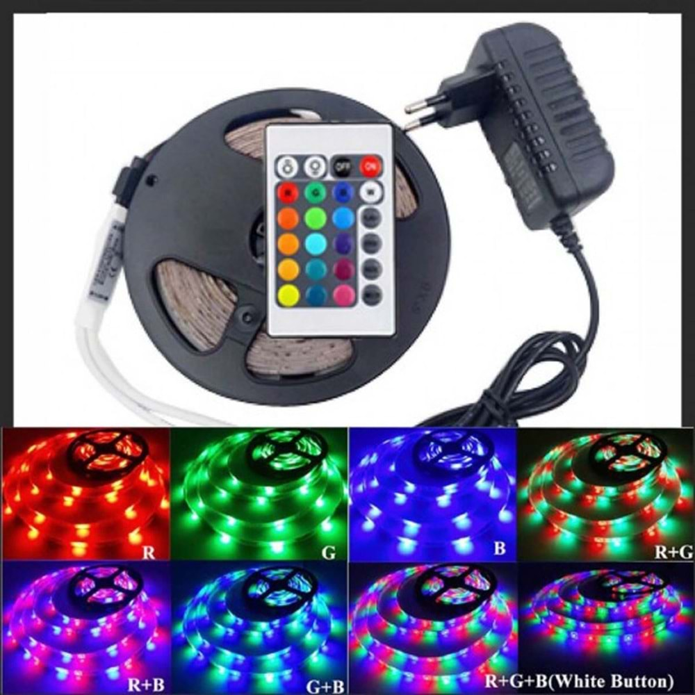 Tek Çipli RGB Şerit Led Silikonlu Set 12V 5mt