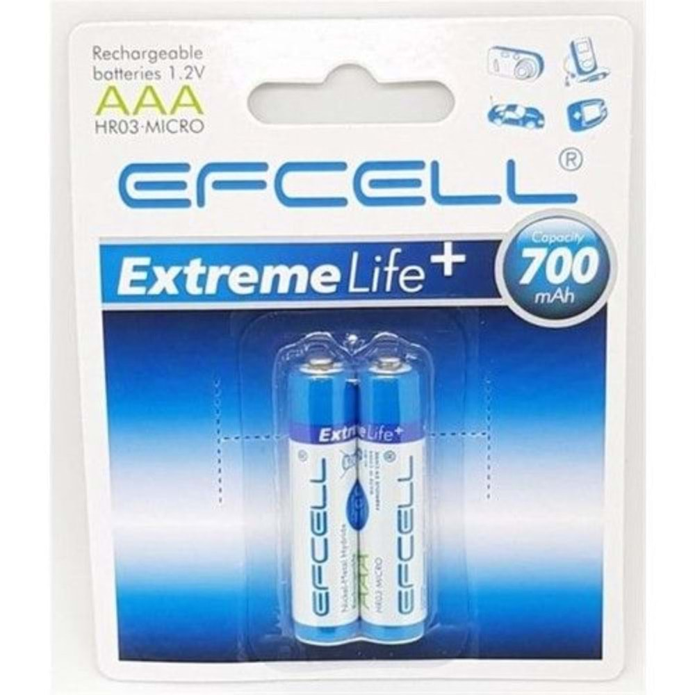 Efcell 1.2V Aaa Şarjli 700Ma 2'Li Blister Paket İnce Pil